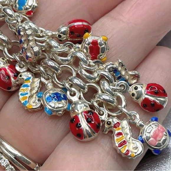 🌺Vintage Sterling & Enamel Charm Bracelet - Picture 6 of 11